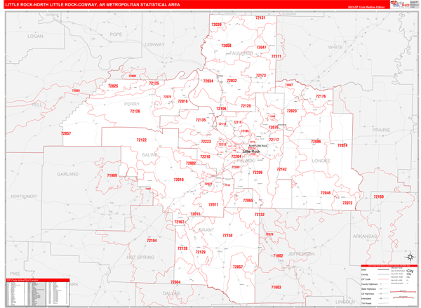 Little Rock-North Little Rock-Conway Metro Area Digital Map Red Line Style